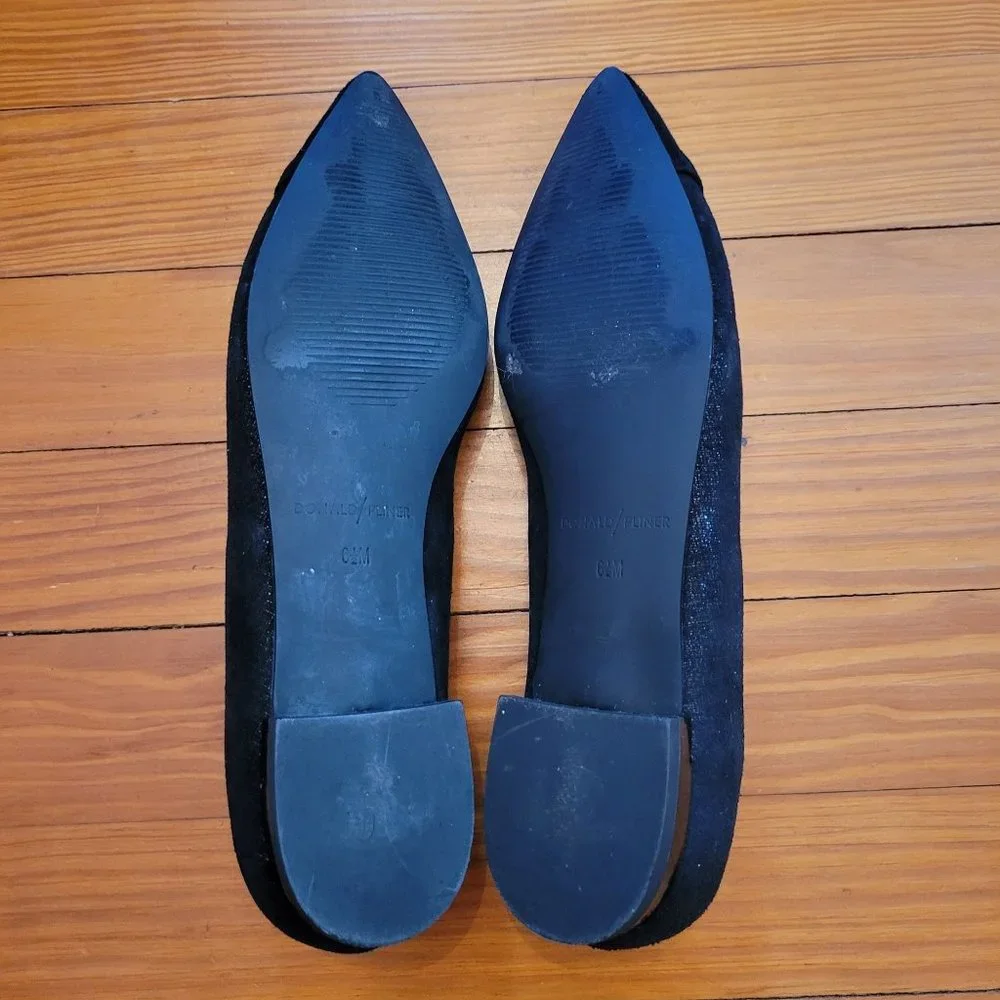 Donald Pliner 6.5M Metallic Velvet Black Suede Leather Flats Shoes Pointed Toe P